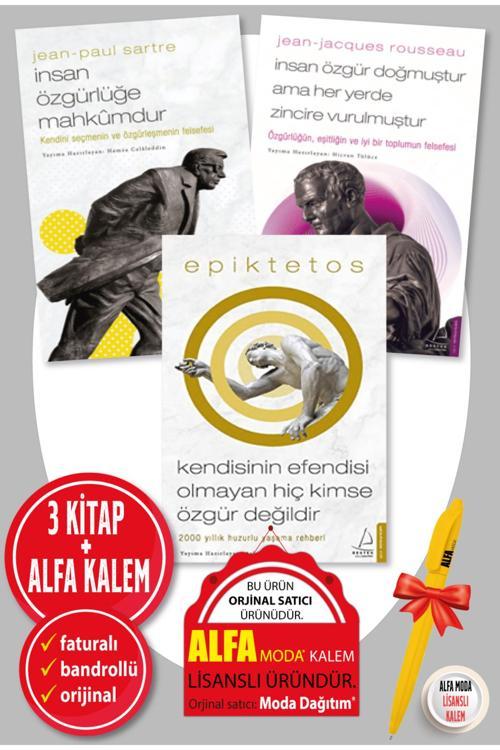 Rousseau - İnsan Özgür + J. Paul Sartre Mahkum + Epiktetos Kendisinin Efendisi 3 Kitap Özgürlük Seti