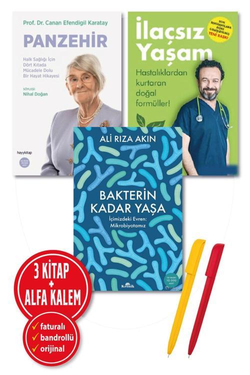 Alfa Kalem + Canan Karatay Ümit Aktaş 3 Kitap(Panzehir + İlaçsız Yaşam + Bakterin Kadar Yaşa)Sağlık