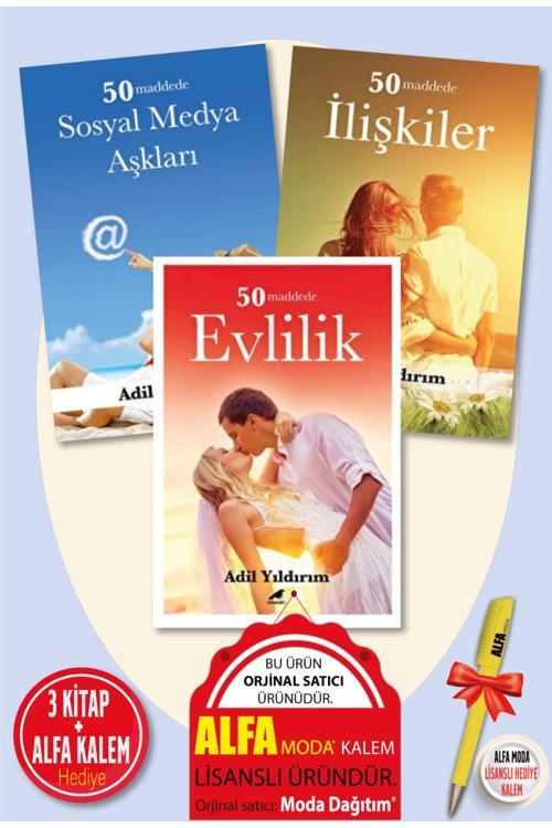 Adil Yıldırım 3 Kitap Set / 50 Maddede Sosyal Medya Aşkları + İlişkiler + Evlilik + Alfa Moda Kalem