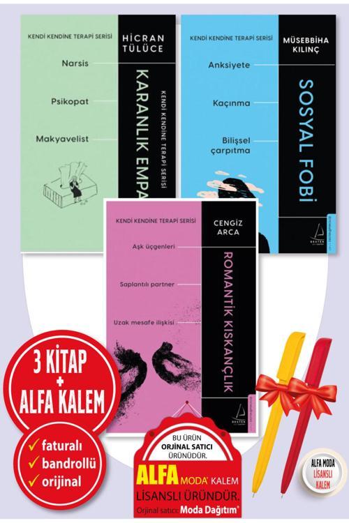 Alfa Kalem + Kendi Kendine Terapi Seri 3 Kitap - Karanlık Empat + Sosyal Fobi + Romantik Kıskançlık