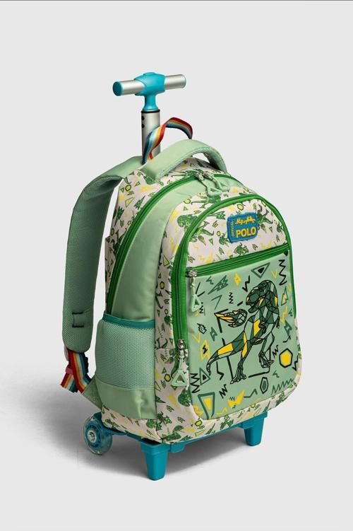 2217-My Polo Anatomik Sırt Yapılı Unisex Işıklı Tekerlekli İlkokul Çantası - NKT02217-yeşil-TEKEBAT