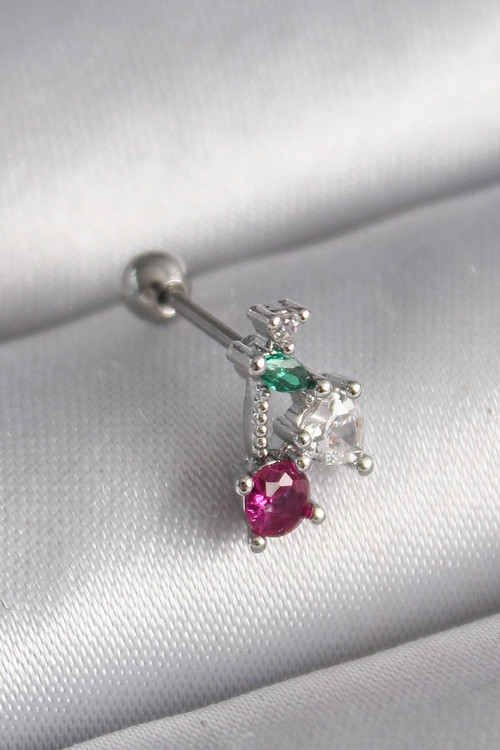 316L Çelik Gümüş Renk Zirkon Taşlı Tragus Piercing NS2907