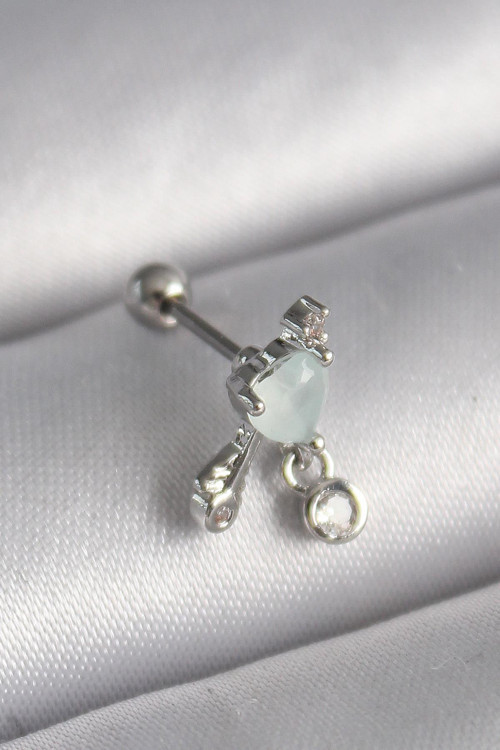 316L Çelik Gümüş Renk Beyaz Minelik Kalp Sallantı Zirkon Taş Detay Tragus Piercing NS2909