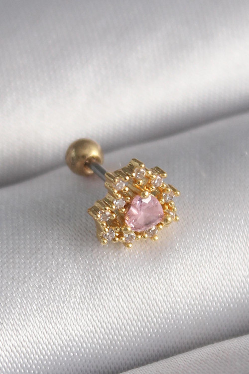 316L Çelik Gold Renk Zirkon Taşlı Kalp Tragus Piercing NS2910