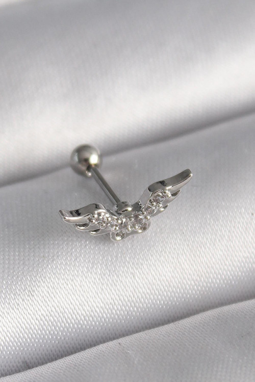316L Çelik Gümüş Renk Zirkon Taş Detay Kanat Model Tragus Piercing NS2961