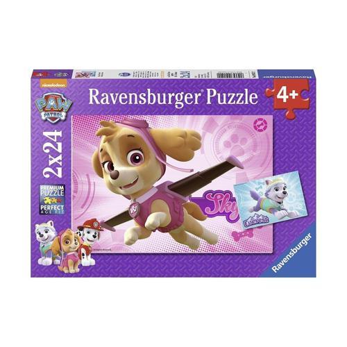 91522 Paw Patrol Skye ve Everest 2x24 parça Ravensburger Puzzle Kız Erkek Çocuk Oyuncak Eğitici Oyun