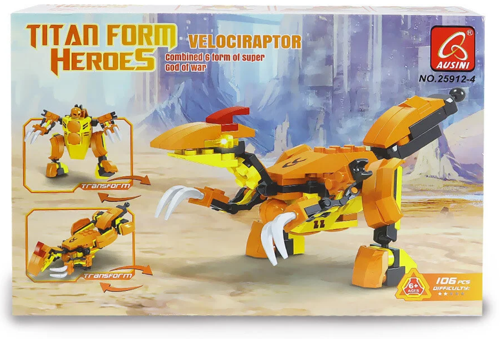 Ausini Titan Form Heroes-4 Velaciraptor 106 Parça Kız Erkek Çocuk Oyuncak Eğitici Oyuncaklar