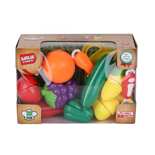 URT007-KUTU-2AB 22 PCS KESİLEBİLİEN SEBZE MEYVELER Kız Erkek Çocuk Oyuncak Eğitici Oyuncaklar