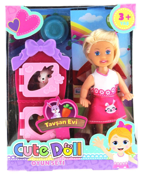 Cute Doll Mini Bebek Tavşanlı ve İki Katlı Kulübe Oyun Seti Kız Erkek Çocuk Oyuncak Eğitici Oyuncakl