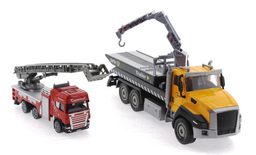 Die Cast Çek Bırak Vinçli Kurtarıcı ve Merdivenli İtfaiye Aracı Kız Erkek Çocuk Oyuncak Eğitici Oyun