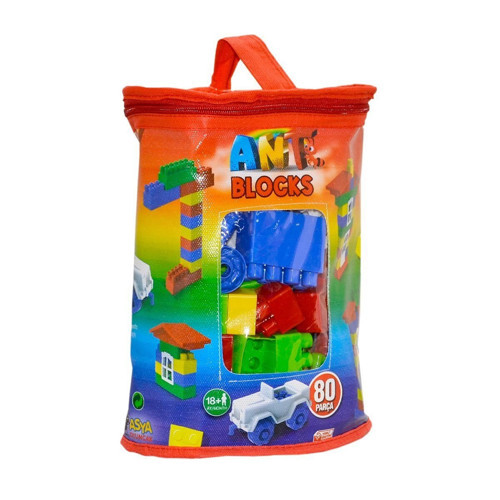 ANT081 Ant Blocks 80 Parça Çantalı Blok Seti Kız Erkek Çocuk Oyuncak Eğitici Oyuncaklar