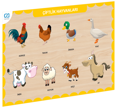 CAAHS-3211 CA GAMES AHŞAP ÇİFTLİK HAYVANLARI BUL-TAK Kız Erkek Çocuk Oyuncak Eğitici Oyuncaklar