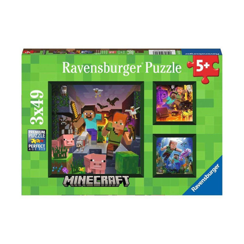 56217 Minecraft 3x49 parça Ravensburger Puzzle Kız Erkek Çocuk Oyuncak Eğitici Oyuncaklar