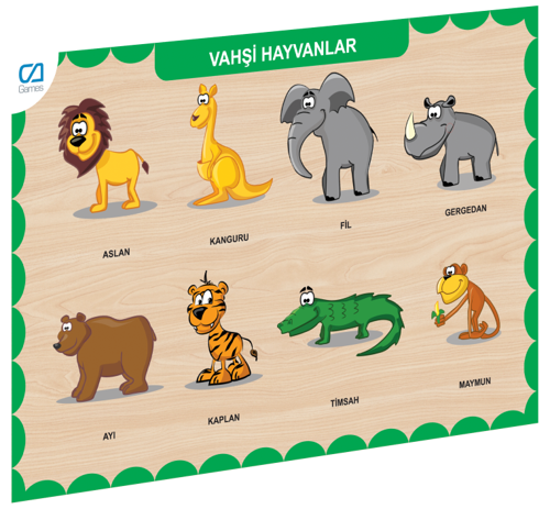 CAAHS-3213 CA GAMES AHŞAP VAHŞİ HAYVANLAR BUL-TAK Kız Erkek Çocuk Oyuncak Eğitici Oyuncaklar