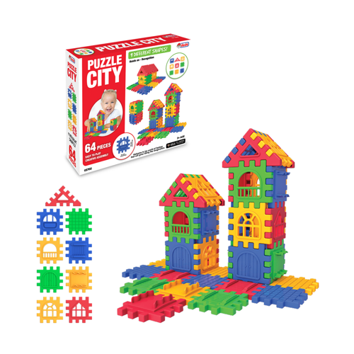03702 Dede, Puzzle City 64 Parça Kız Erkek Çocuk Oyuncak Eğitici Oyuncaklar