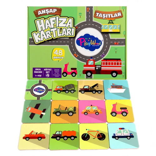 Playwood Ahşap Hafıza Kartları Taşıtlar Kız Erkek Çocuk Oyuncak Eğitici Oyuncaklar