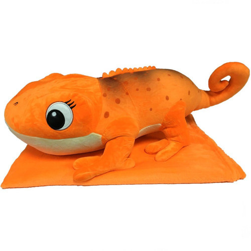 Peluş Battaniyeli Yatan Bukalemun 55cm. Kız Erkek Çocuk Oyuncak Eğitici Oyuncaklar