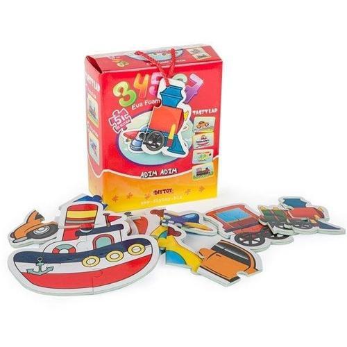8742 DıyToy Süper Renkli 5'i1 Kutuda Puzzle - Taşıtlar / 3+4+5+6+7 Parça Puzzle Kız Erkek Çocuk Oyun