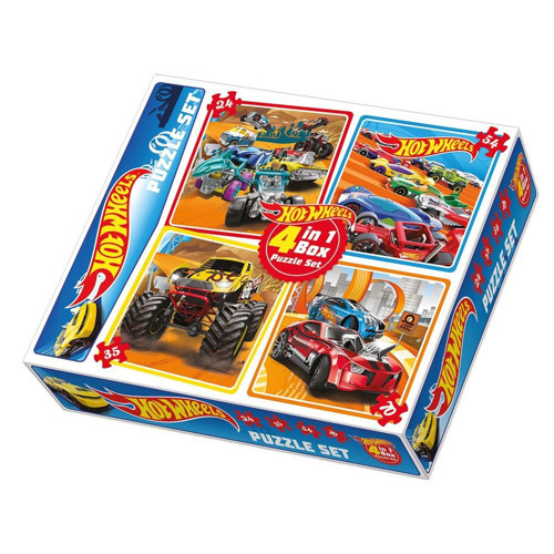 1895 DıyToy 4ü1 arada Puzzle Set - Hot Wheels / 24+35+54+70 Parça Puzzle Kız Erkek Çocuk Oyuncak Eği