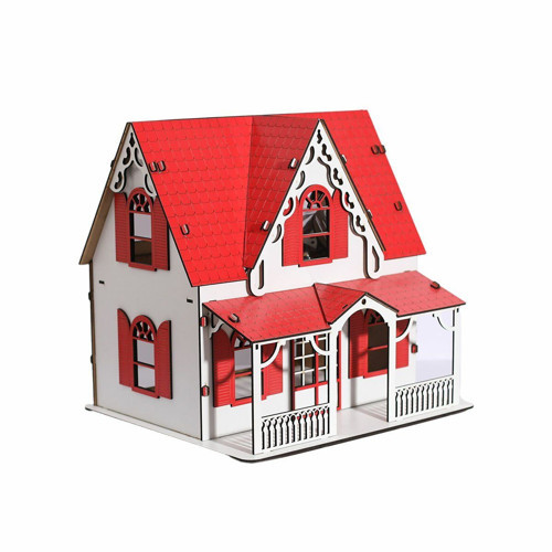 CCY00093 AHŞAP KIRMIZI VİLLA EV Kız Erkek Çocuk Oyuncak Eğitici Oyuncaklar