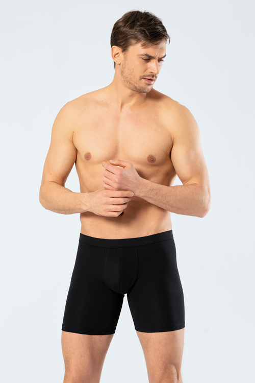 Erkek Likralı Uzun Boxer (Bel Bantlı) 1336/Siyah