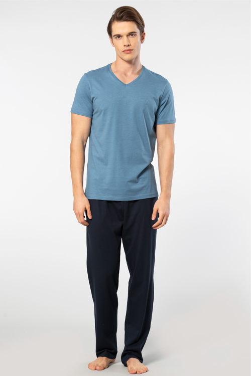 Erkek 2192/İndigo Kısa Kollu Modal Pijama Takımı