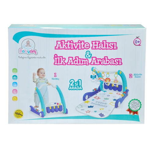 E0633 Aktivite Halısı&İlk Adım Arabası 2IN1 -Mavi ,Birlik Kız Erkek Çocuk Oyuncak Eğitici Oyuncaklar