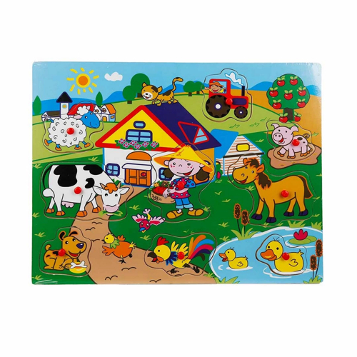 Tahta Raptiyeli Bultak Çiftlik Puzzle 9 Parça Kız Erkek Çocuk Oyuncak Eğitici Oyuncaklar