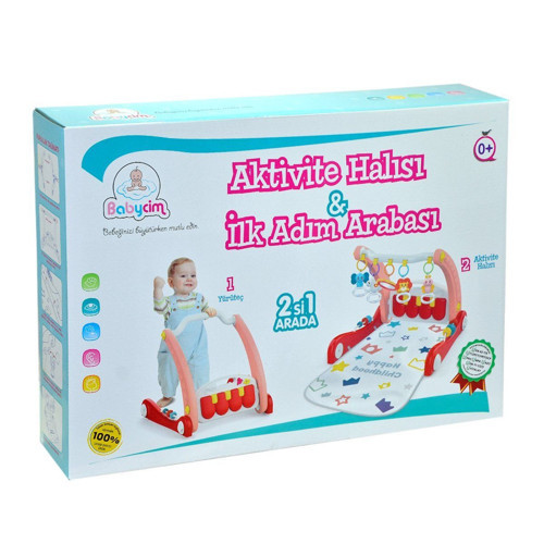 E0634 Aktivite Halısı&İlk Adım Arabası -Pembe ,Birlik Kız Erkek Çocuk Oyuncak Eğitici Oyuncaklar