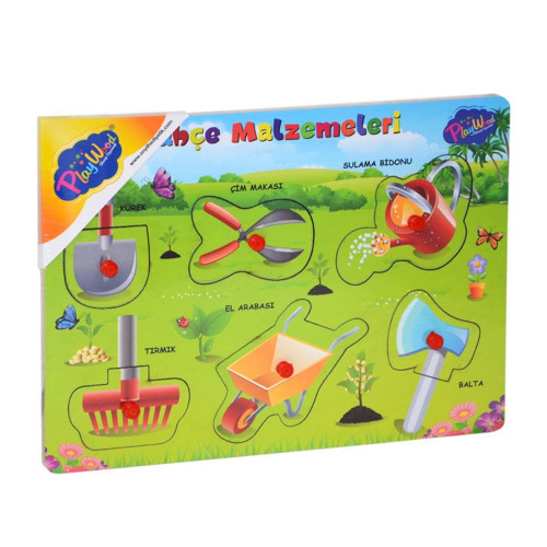 Ahşap Tutmalı Bahçe Malzemeleri Puzzle Kız Erkek Çocuk Oyuncak Eğitici Oyuncaklar