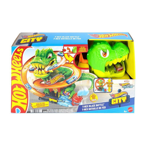 JBM73 Hot Wheels T-Rex ve İtfaiye İstasyonu Oyun Seti Kız Erkek Çocuk Oyuncak Eğitici Oyuncaklar
