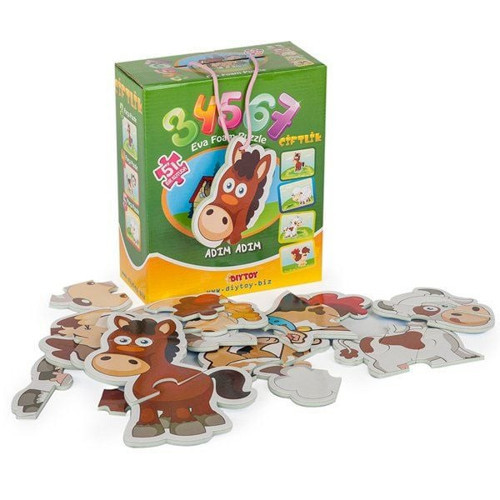 8018 DıyToy Süper Renkli 5'i1 Kutuda Puzzle - Çiftlik / 3+4+5+6+7 Parça Puzzle Kız Erkek Çocuk Oyunc