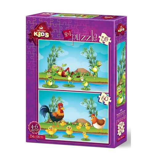 4496 Hayvanlar ve Yavruları 35+60 Parça Çocuk Puzzle Kız Erkek Çocuk Oyuncak Eğitici Oyuncaklar