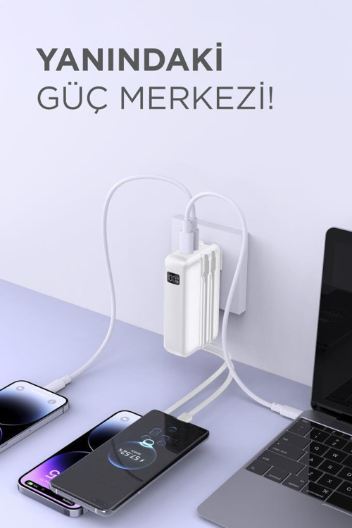 Torima TRM-1027 Beyaz 20000 mAh Type-C + Lightning + USB  Taşınabilir 22,5 W Hızlı Şarj Dijital Göstergeli Powerbank 3