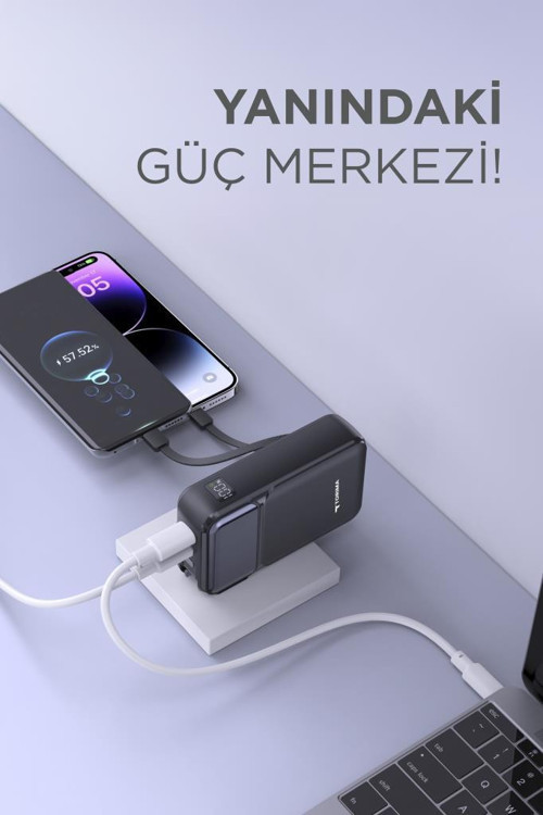 Torima TRM-1027 Siyah 20000 mAh Type-C + Lightning + USB  Taşınabilir 22,5 W Hızlı Şarj Dijital Göstergeli Powerbank 3