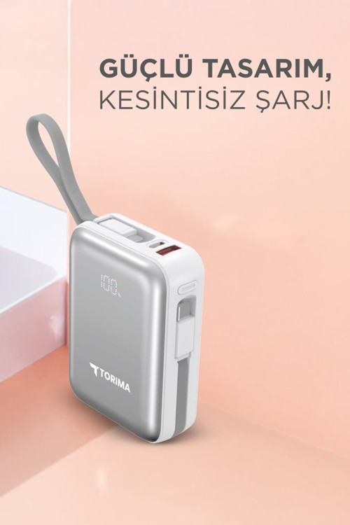 Torima TRM-1018 Beyaz 10000 mAh Type-C Giriş + Lightning + Usb Taşınabilir 45 W Hızlı Şarj Dijital Göstergeli Powerbank 2