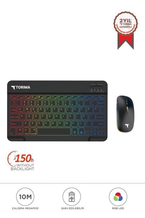 TMK-09 Siyah Şarj Edilebilir RGB Işıklı Kablosuz Klavye Mouse Seti