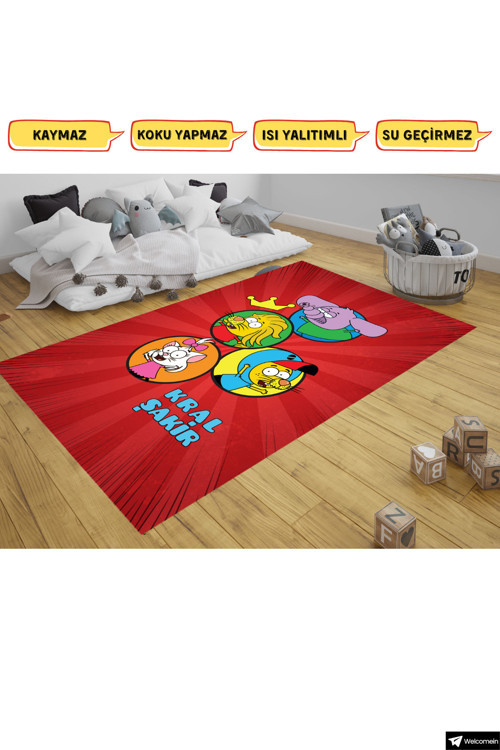150 X 100 Cm Lisanslı Kral Şakir, Kaymaz Ve Kolay Temizlenebilir Oyun Halısı - Antibakteriyel Halı