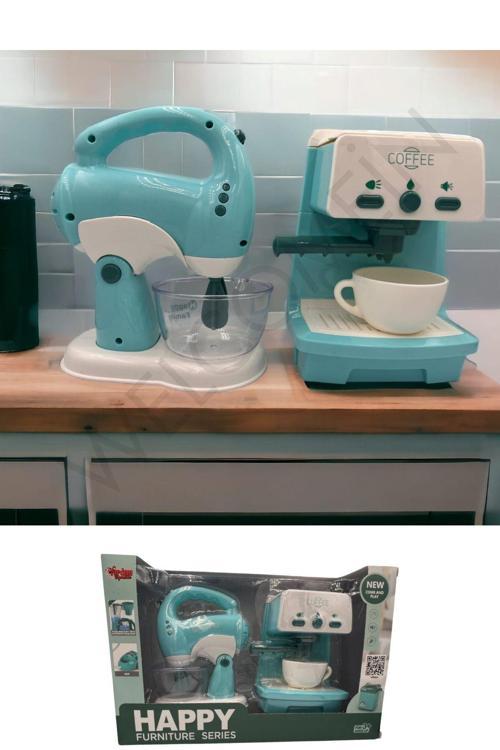 Oyuncak Pilli Işıklı Ses Ve Müzik Efektli Kahve Makinesi Ve Mikser 2'Li Küçük Ev Aletleri Seti
