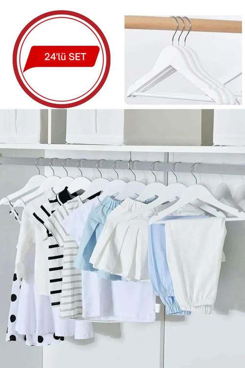 24'Lü Ahşap Görünümlü Çocuk Elbise Askı Bebek Askısı Kıyafet Ve Elbise Askısı 24 Adet