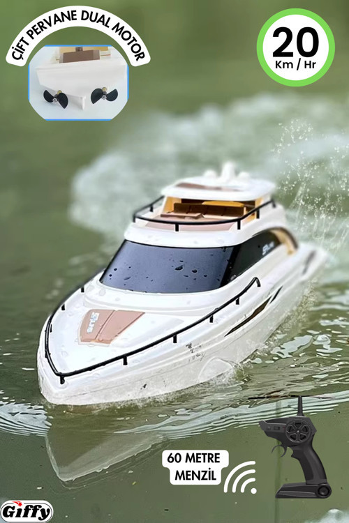 Uzaktan Kumandalı Tekne Rc , Çift Motor 2.4G , 20 Km Hız Yapabilen , Full Fonksiyon , Dayanıklı Şaft