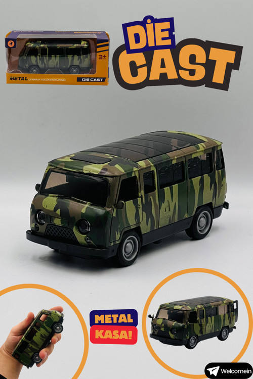 Oyuncak Askeri Minivan Çek Bırak Kutulu Metal Die Cast Araba Kapıları Açılan Koleksiyonculara Özel