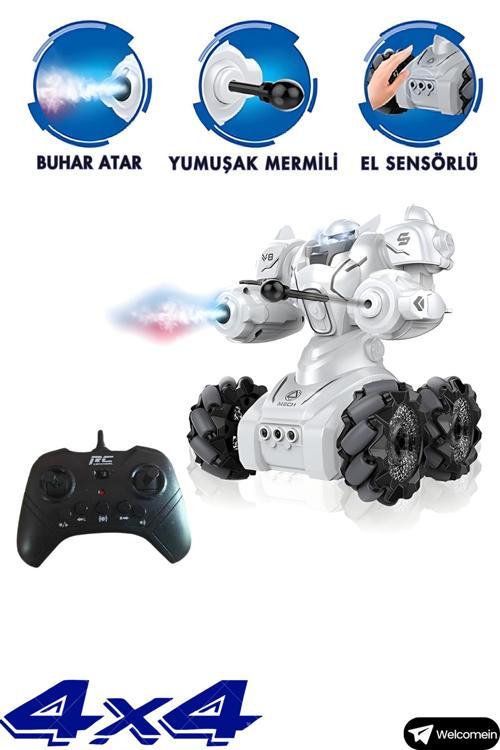 Oyuncak Buhar Atan Robot 2.4 Ghz Full Fonksiyon Uzaktan Kumandalı 4X4 El Sensörlü Akrobat Araba
