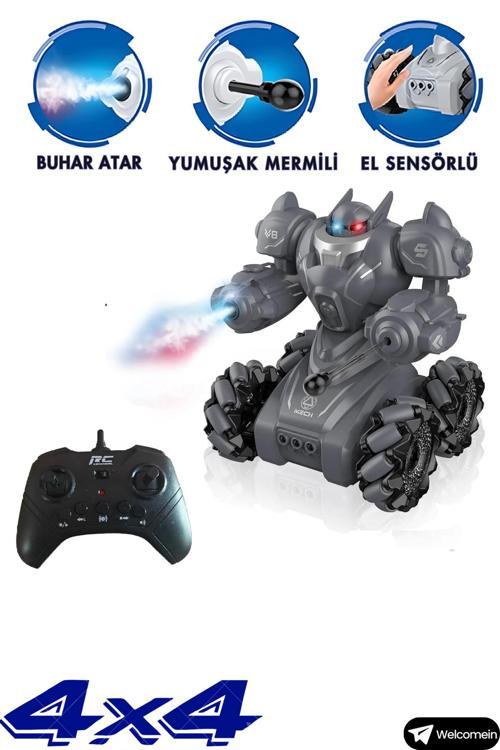 Oyuncak Buhar Atan Robot 2.4 Ghz Full Fonksiyon Uzaktan Kumandalı 4X4 El Sensörlü Akrobat Araba