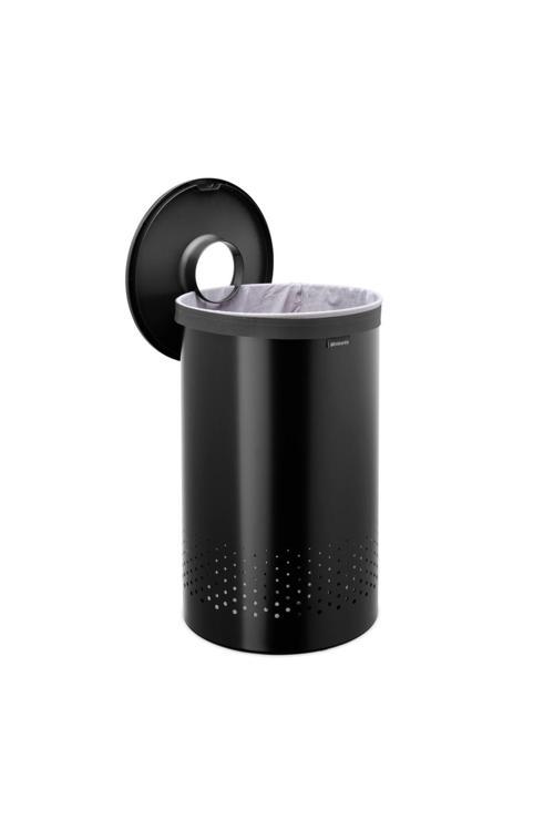 Matt Black Plastik Kapaklı Çamaşır Sepeti 60lt