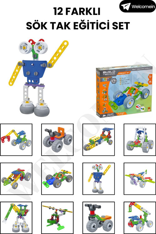 Oyuncak Eğitici Sök Tak 119 Parça 12 Farklı Model Yapılan 3D Stem Set Yap Boz Araçlar Zeka Oyunu