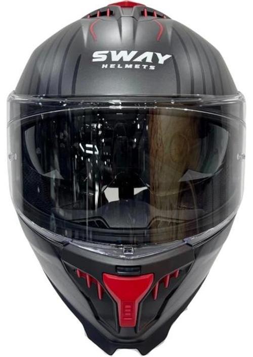 Kask Sw 865 Space Black Red Güneş Gözlüklü