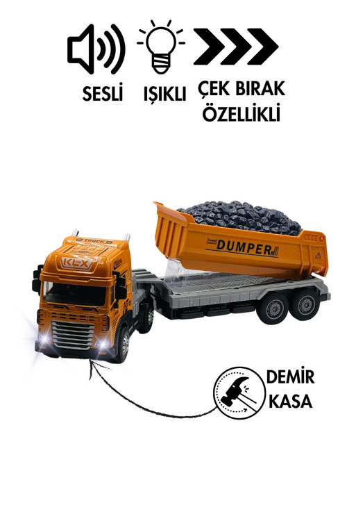 Oyuncak İş Makinesi Sesli Işıklı Çek Bırak Metal Vinç, Beton Mikseri, Kamyon, Kepçe 30 Cm