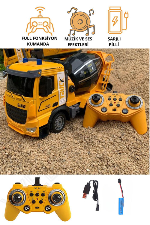 Oyuncak 2.4Ghz Full Fonksiyon Uzaktan Kumandalı 1:12 Ölçek Işıklı Ve Sesli Şarjlı Beton Mikseri