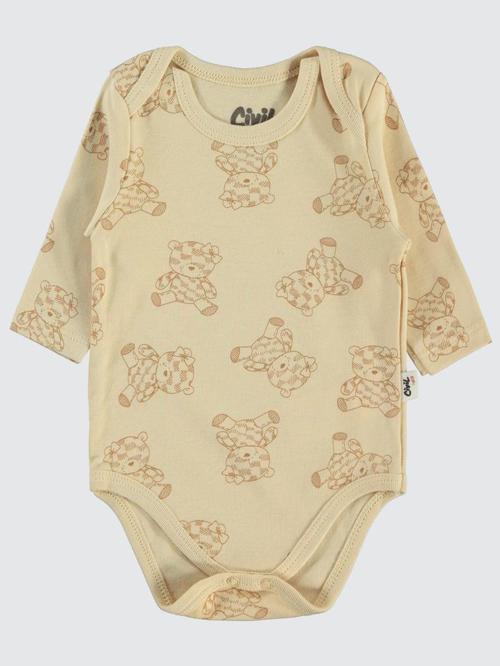 Cute Bear Baskılı 3-18 Çıtçıtlı Badi - Kahverengi3-6 Ay